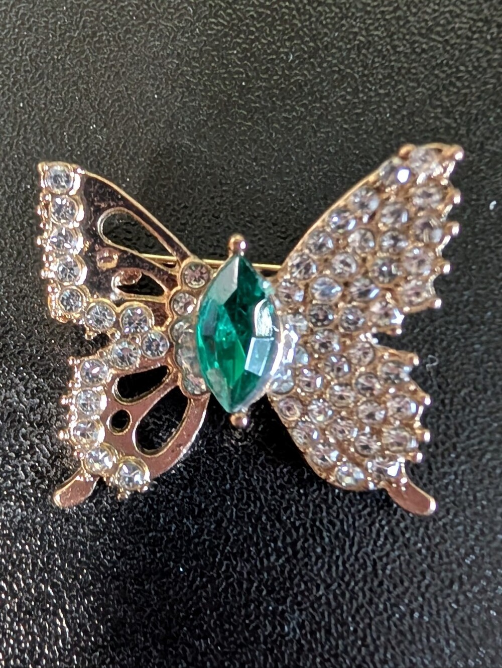 Crystal Butterfly Brooch with Emerald Center - Women Jewelry